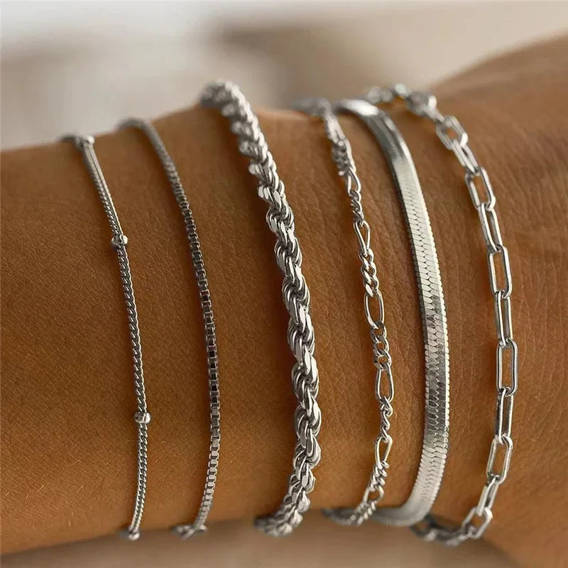 Boêmia multicamadas de corrente fina para mulheres, Metal Bangles Verão Y2K